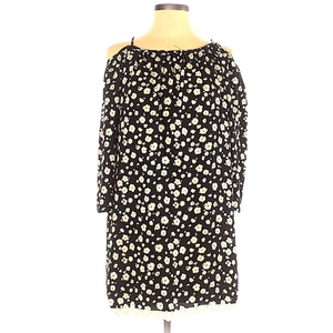 Honey Punch‎ M black & white floral cold shoulder cut out back retro dress